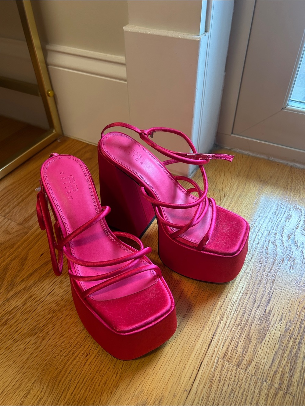 Asos Pink Platform Strappy Block Heel Sandals